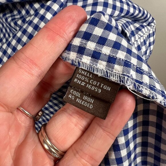 J.Mclaughlin Gingham Button Up Shirt Size 14 Blue Cotton Preppy Work Office - Picture 8 of 9